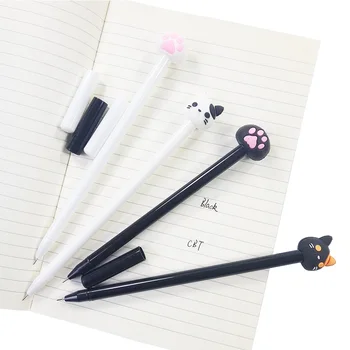 

48 Pcs/lot Cute Kawaii Black White Cat Gel Pen Cartoon Plastic Gel Pens For Writing Office School Supplies Stationery