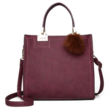 

Hot Women Casual Tote Bag Female Large Shoulder Messenger Bags High Quality PU Leather Handbag With Fur Ball Sac a main