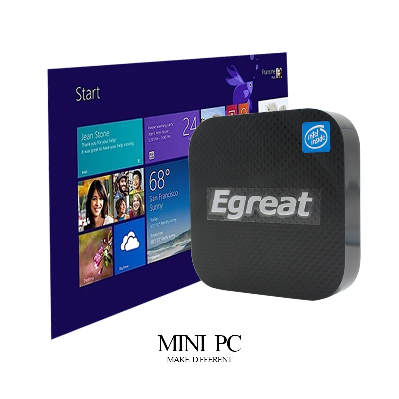  Fanless Intel Mini PC i2 Genuine Windows 8.1 Quad Core Intel Atom Z3735F 2GB DDR3 32GB eMMC HDMI VGA LAN WiFi Bluetooth 