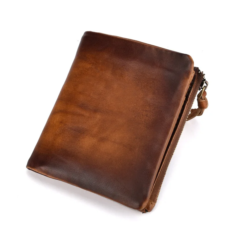 

2018 Vintage Genuine Cow Leather Men Wallet Fashion Coin Pocket Zipper Organizer Wallets High Quality Male Card ID Holder
