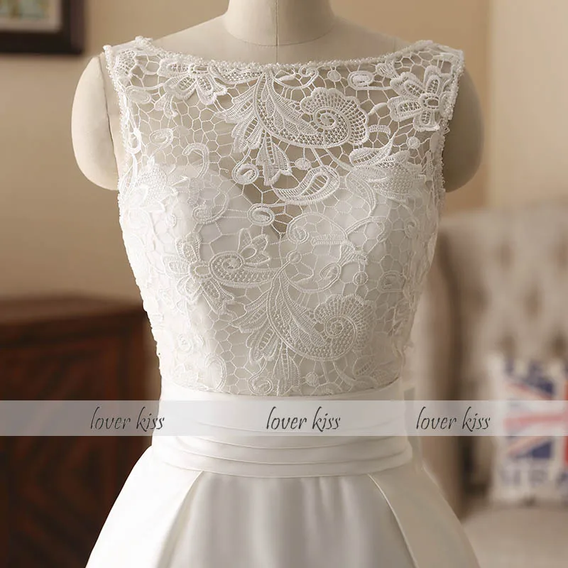 Lover Kiss Vestido De Novia, Атласное Бальное Платье без рукавов с бантом, свадебное платье, простое кружевное свадебное платье на заказ, Robe De Mariage