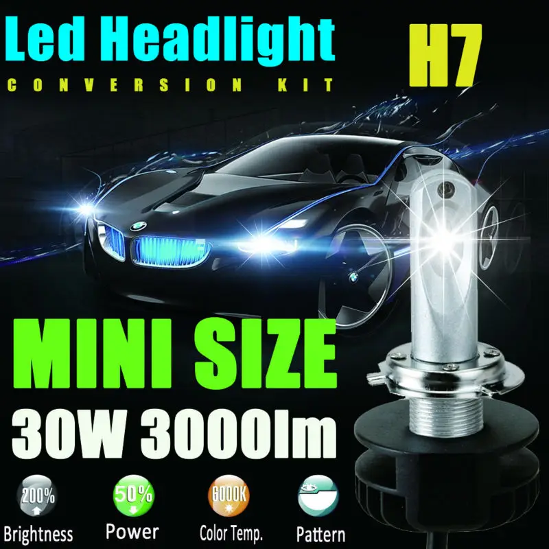 

Small Size H7 Led Headlight Bulbs Super Bright & 6000K Cool White Headlamp Auto Front Bulb to Replace Original Bulb Single Beam