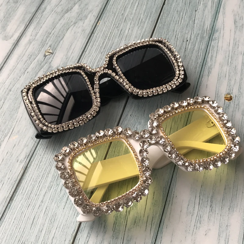 

ZAOLIHU Big Mens Sunglasses Square Shape Diamond Sun Glasses UV400 Oversized Yellow Nigt Vision Lens Eyeglass oculos de sol
