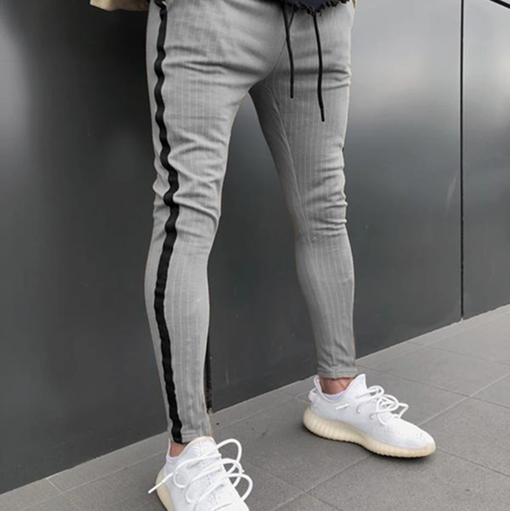 New Style Men Running Pants Casual Sport Long Pants Slim Fit Trousers Running Skinny Patchwork With Pocket Gym Fashion Hot