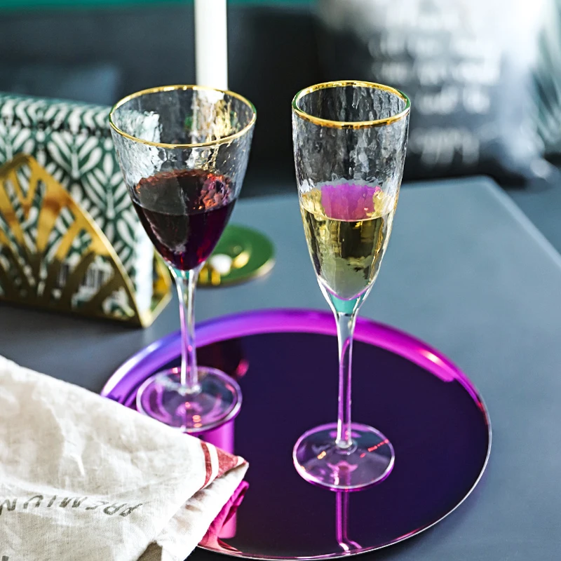 

High quality Gold rim hammer pattern glass cup wine glass champagne cup sparkling wine goblet cocktail champagne glass cups