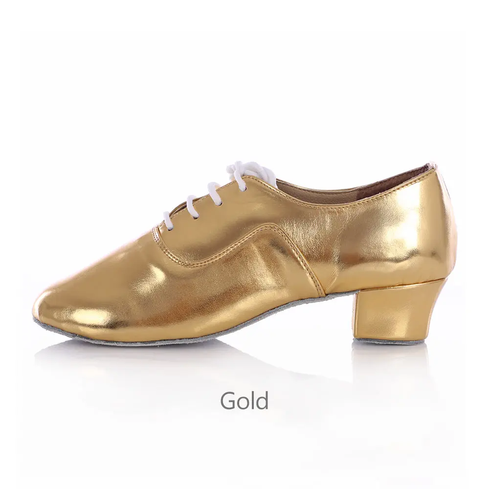 Мужские современные танцевальные туфли для латинских танцев размера плюс 24-45, танцевальные туфли для детей и мальчиков на низком каблуке, танцевальные туфли для джаза, сальсы, бальных танцев белого и черного цвета - Цвет: gold