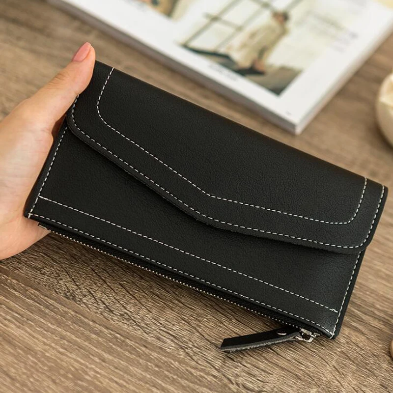 

Itapkris Leather Long Envelope Clutch Wallet For Women Girl Solid Hasp Cover Female Wallet Card Holder Coin Pocket Money Purse