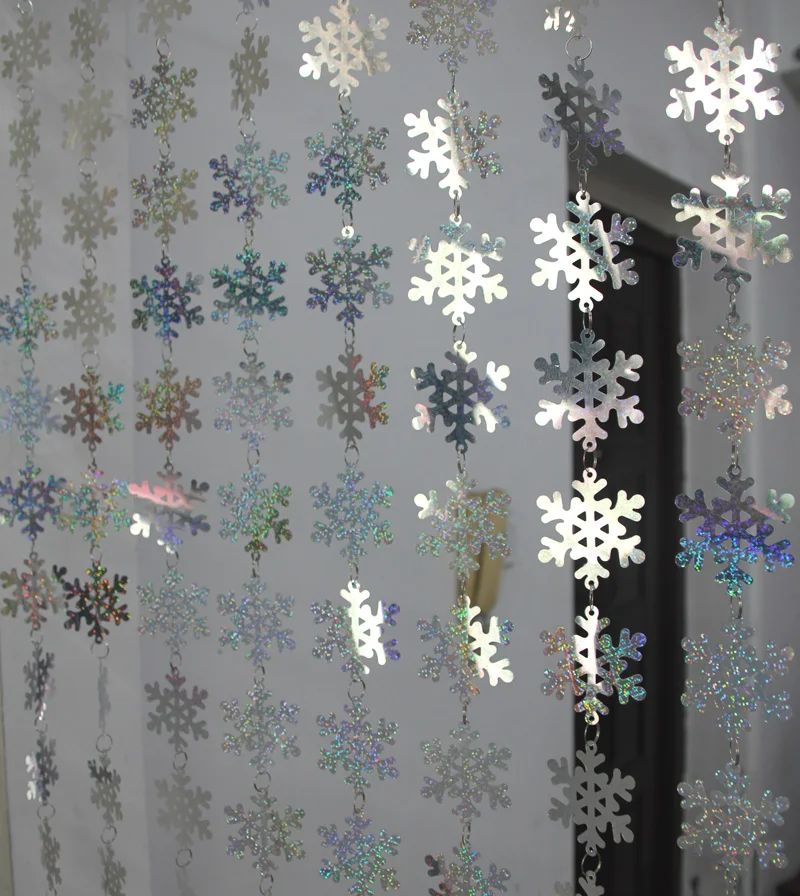 8 м Рождественское украшение интерьера дома Снежинка ПВХ лазерные занавески с блестками Снежинка Рождественская елка украшения