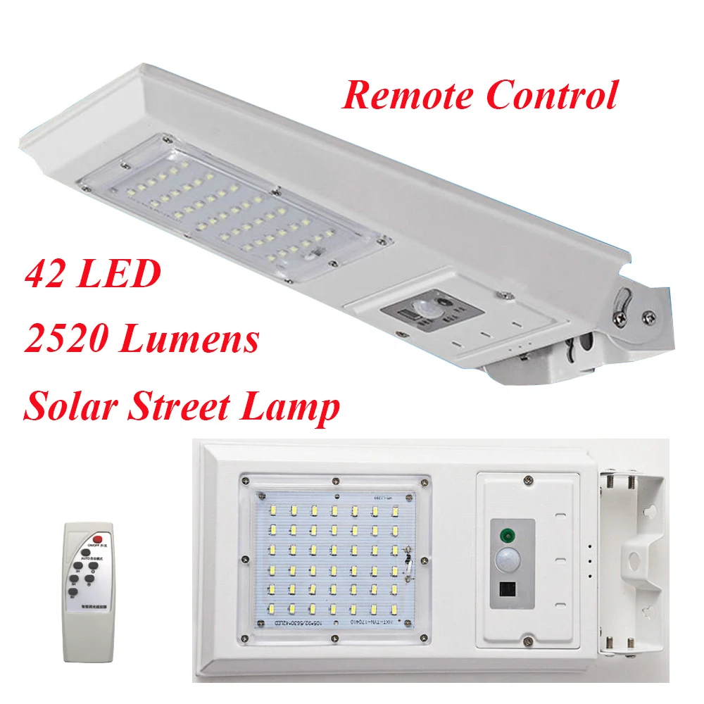 42 LED 2520 Lumens Remote Control Solar LED Lamp Infrared PIR Motion