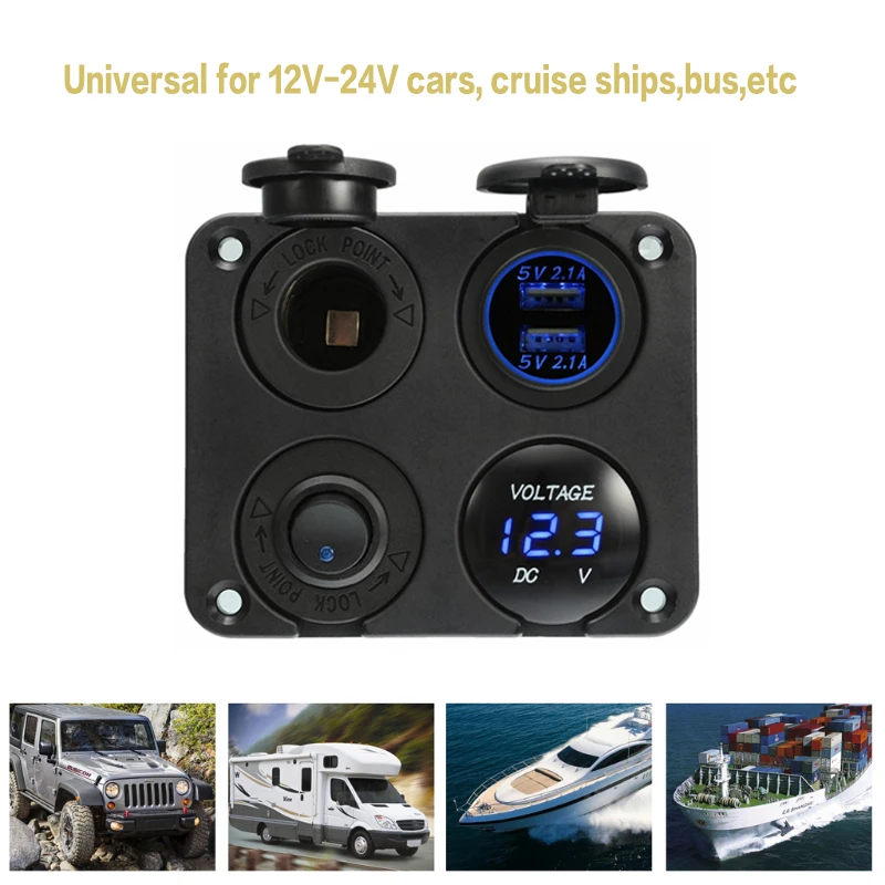 5-Position-Switch-Panel-LED-Light-Cigarette-Lighter-Dual-USB-Socket-Voltmeter