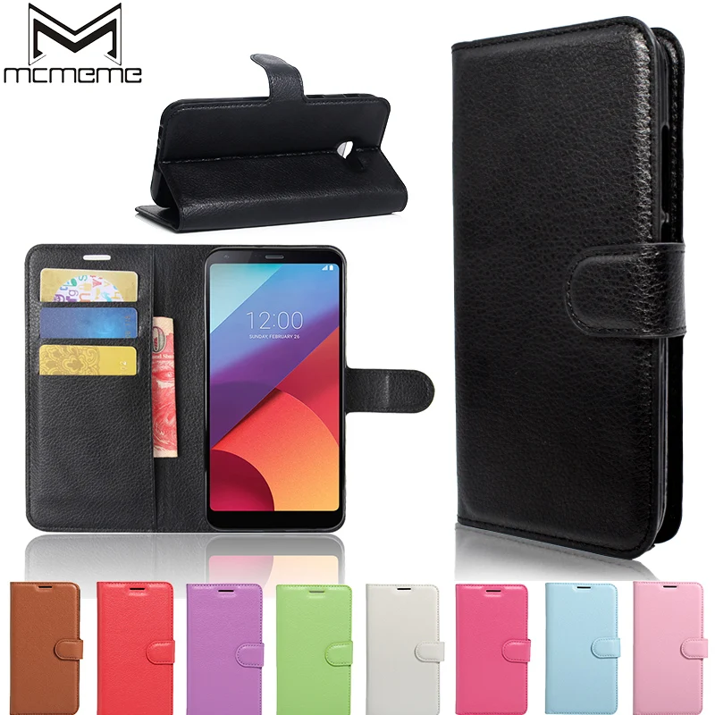 

MCMEME Flip PU Leather Case For LG V30 V 30 Case Cover Lichi Skin Protective Shell For LG V30 Case With Slot Card and Hold Stand
