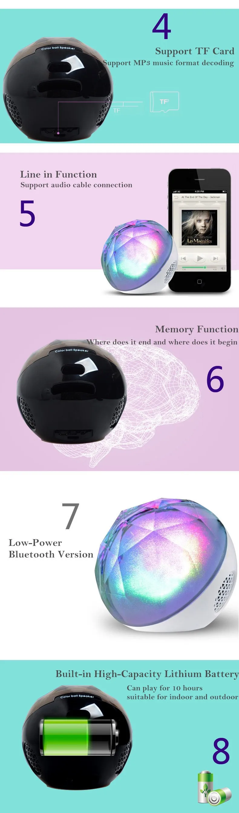 Portable Bluetooth speaker Portable Wireless Loudspeaker LED Light Crystal Ball Bluetooth Speaker Night Light USB MP3 Player05