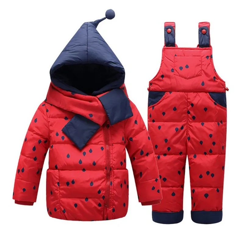 Зимняя детская одежда комплект лыжный Комбинезоны для девочек костюм пуховик для маленьких девочек Теплые Комбинезоны Куртки+ комбинезон для От 0 до 5 лет малыш Обувь для девочек