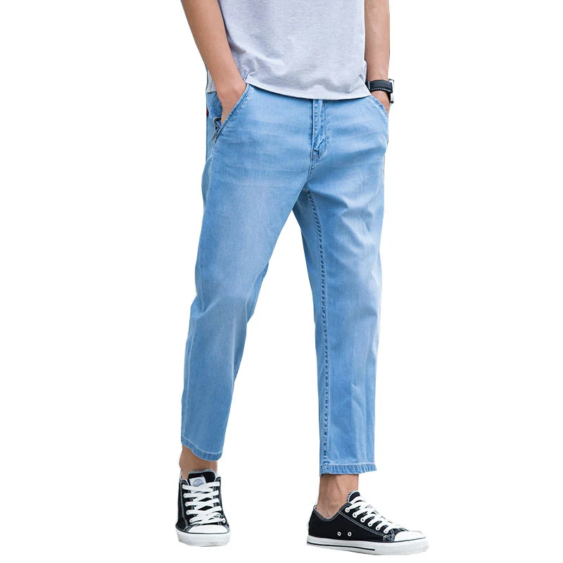

Summer New Nne jeans Men 9 Points pants Men Loose Elastic Anti-theft Pocket Casual pants High-end brand Men's jeans Size 27-48