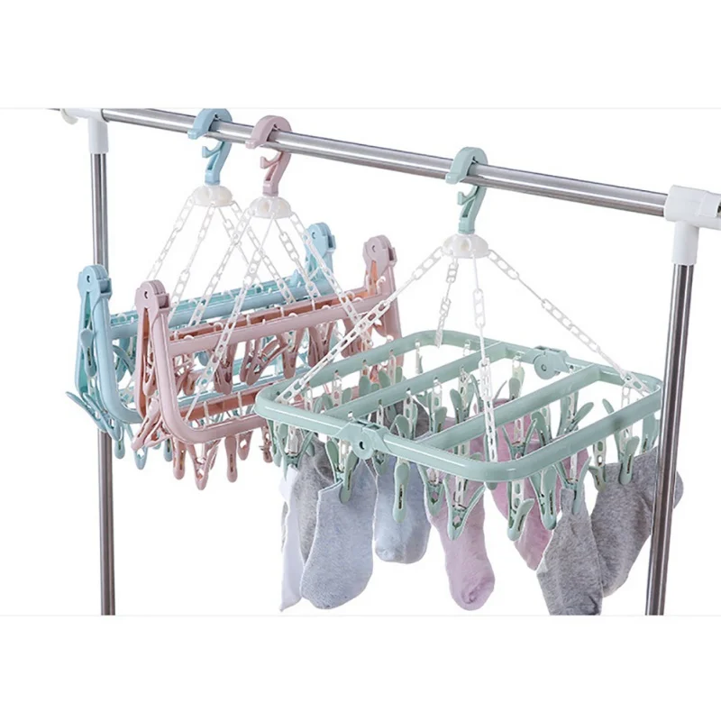 

Square Foldable Drying Rack Portable Underwear Clip 32 Clip Folding Drying Rack Multifunctional Windproof Socks