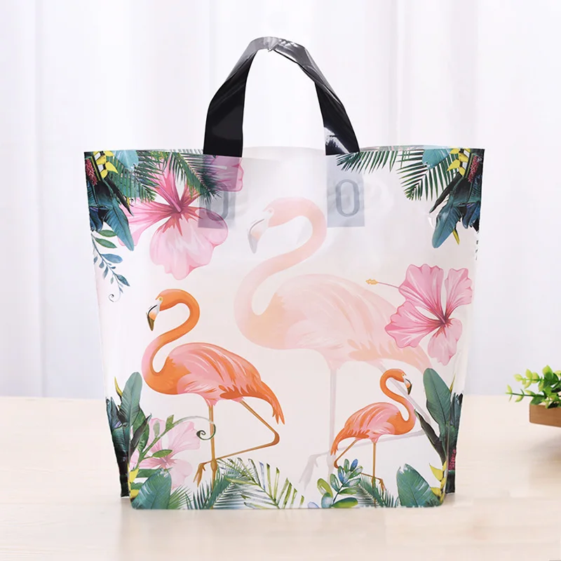 

Flamingo Gift Plastic Bag With Handle Clothes Storage Bag 10pcs Plastic Shopping Bag Packaging Wedding Party Decoration 33x24+6c