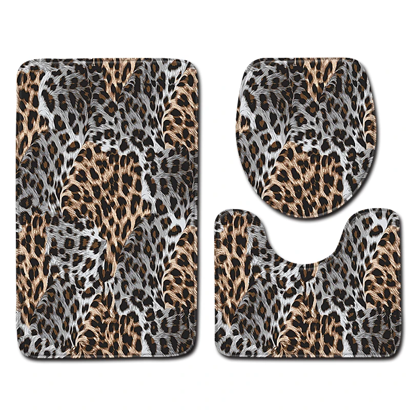 

Nordic Leopard Pattern 3pcs Bath Mats Bathroom Toilet Shower Room Rug Carpet Flannel Non-slip Bathroom Decoration Bath Mat Sets