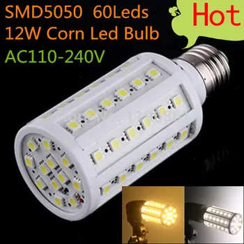 

E27 LED Corn Bulb Lamp 12W 110-220V 60LEDs 1200LM Cold White/warm white LED Lighting Free Shipping