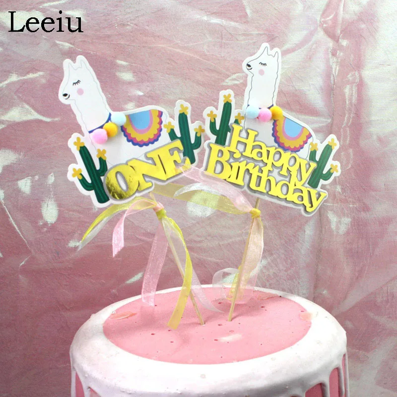 

Leeiu 1 Pc Animal Llama Alpaca Cake Toppers Cactus Happy 1st Birthday Cupcake Topper Alpaca Birthday Party Cake Decorations