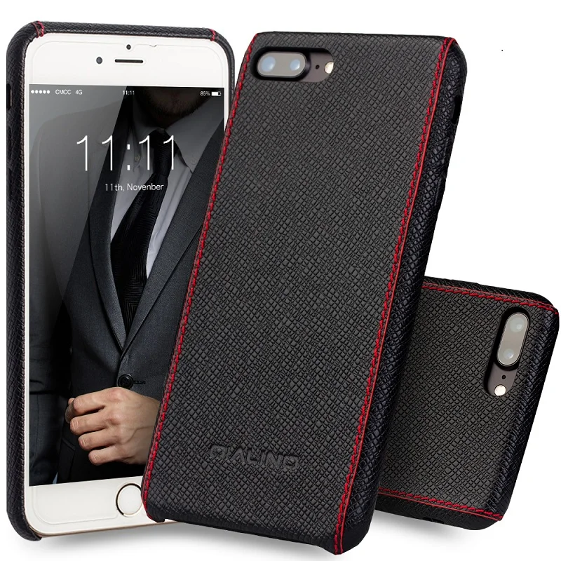 QIALINO Case for iphone 8 plus Luxury Calf Genuine Leather
