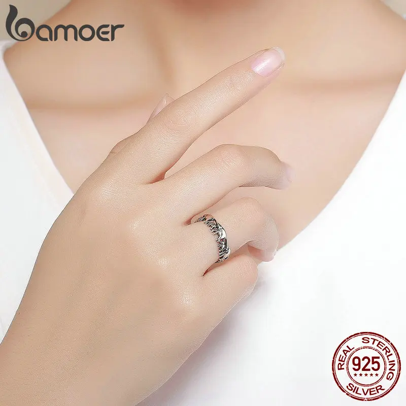 BAMOER Trendy 100% 925 Sterling Silver Stackable Animal Collection Elephant Family Finger Rings for Women Silver Jewelry SCR344