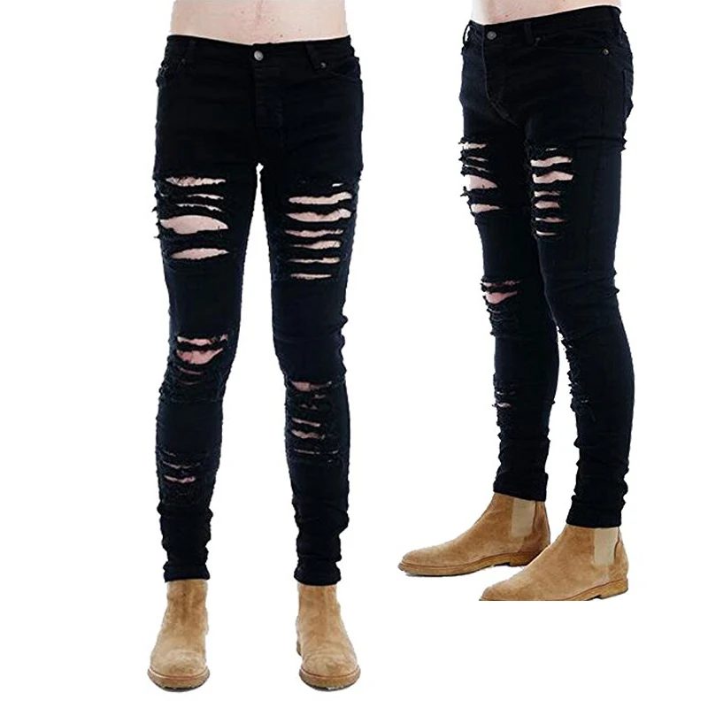 Новые модные мужские черные белые узкие джинсы Slim Fit Distressed рваные джинсы Laipelar