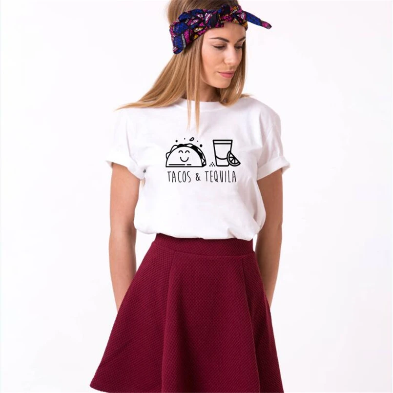 

Tacos Tequila Shirt Graphic Taco Drinking Party Food Tshirt Print Womans Cute Mexican Mexico Tee Tops Funny Snacks T Shirt R7205
