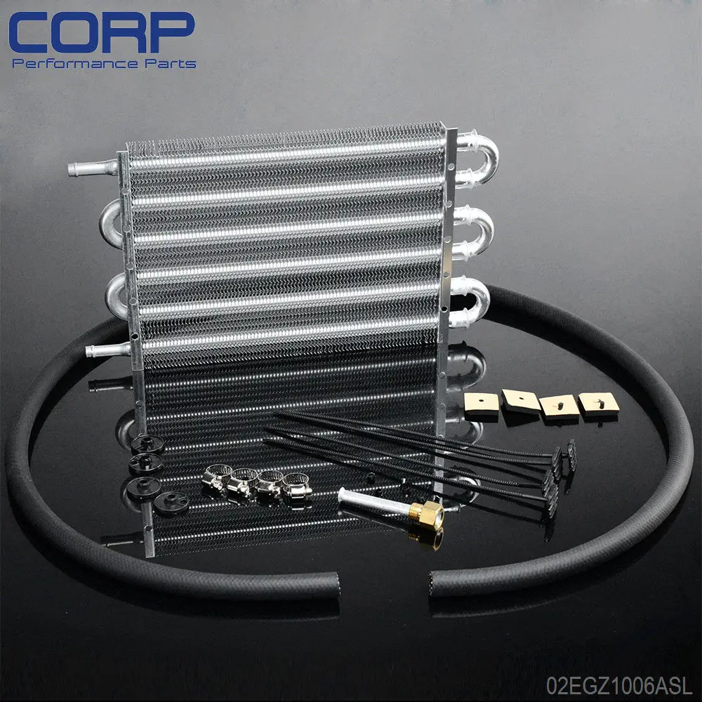 At/Mt Radiator Remote Aluminum Silver Transmission Oil Cooler + Hose