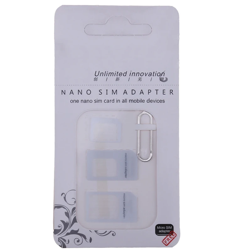 

Nano SIM Card Adapter 4 In 1 Micro Sim Adapter With Eject Pin Key Retail Package For IPhone /6/6S/7/8 Plus/ X
