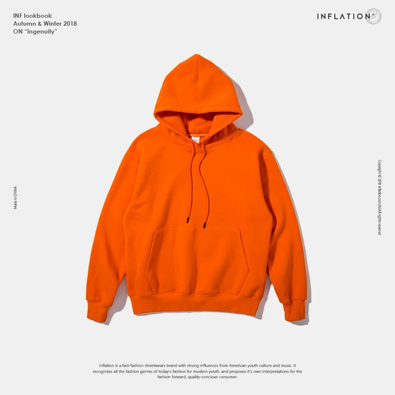 orange INFLATION осенние мужские толстовки из плотного флиса в стиле хип-хоп однотонные толстовки из плотной бархатной ткани зимние толстовки для мужчин и женщин 167W17 - Цвет: orange