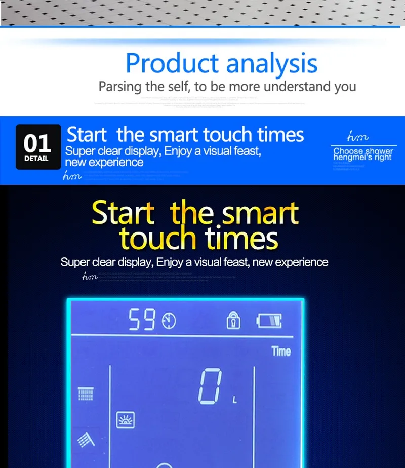 Digital Thermostat Waterfall Shower Controller Touch Control Panel Large SUS304 Rainfall Massage Bathroom Celling  (19)