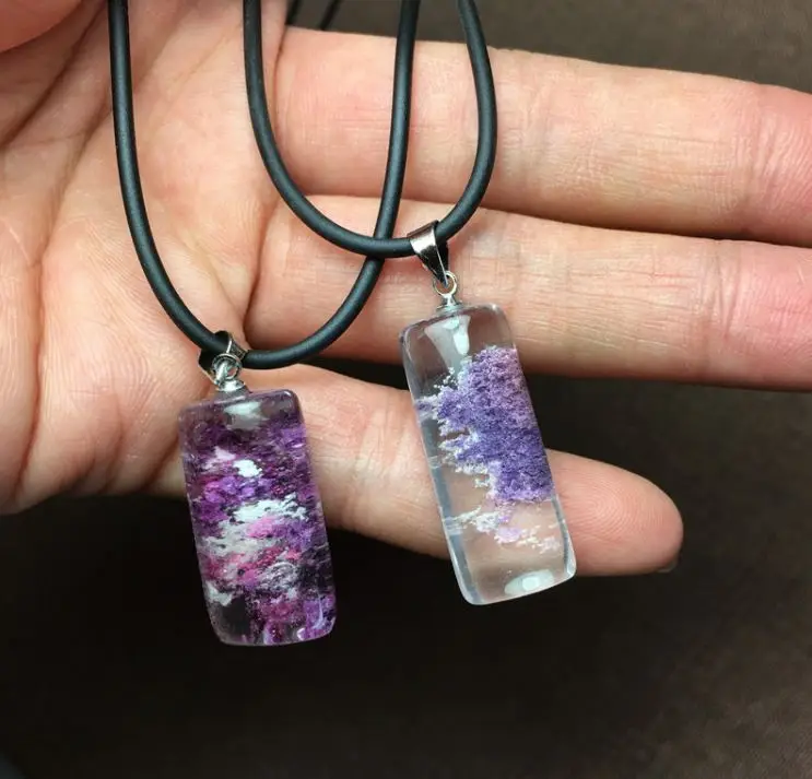 

Natural Purple Ghost Phantom Quartz Crystal square pendant Specimen reiki healing Random 1pcs