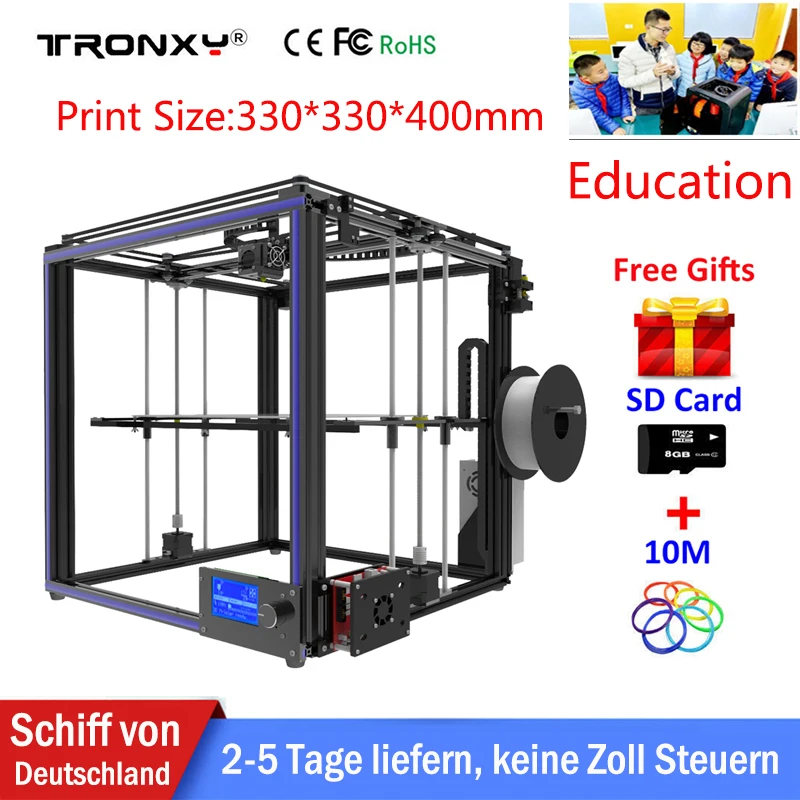 

Large Tronxy 3D Printer X5S 0.4mm Nozzle Reprap i3 Aluminium Alloy Hotbed Pritner LCD Screen DIY Printer Kit Filament 8G SD Card