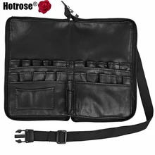 Hotrose 28 Pockets Makeup Brush Apron Bags Artist Belt Strap Holder Women Cosmetic Leather Bag Organizer Black Zipper Case