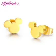 Hfarich Simple Cute Mickey Mini Earrings Stainless Steel Jewelry Punk Animal Black Earring Children Kids Stud Earring Women