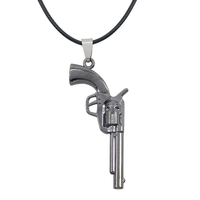 

Vintage Punk Toy Gun Model Metal Pendant Necklace 3D Simulation Revolver Guns Leather Rope Chain Necklaces For Men Collares
