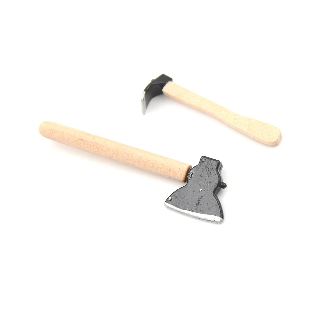 Dollhouse Miniature 1:12 Toy 3 Pieces Of Tools Axe Hammer Length 6.7cm TR TO