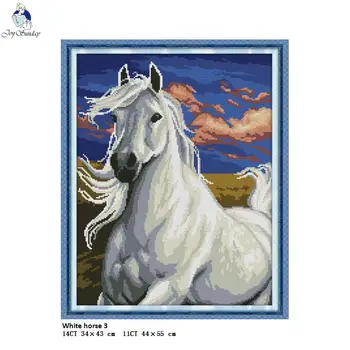 

Joy Sunday White Horse Stamped Cross Stitch kits DMC Needlework Embroidery Sets DIY Handwork Crafts Fabric 14CT and 11CT