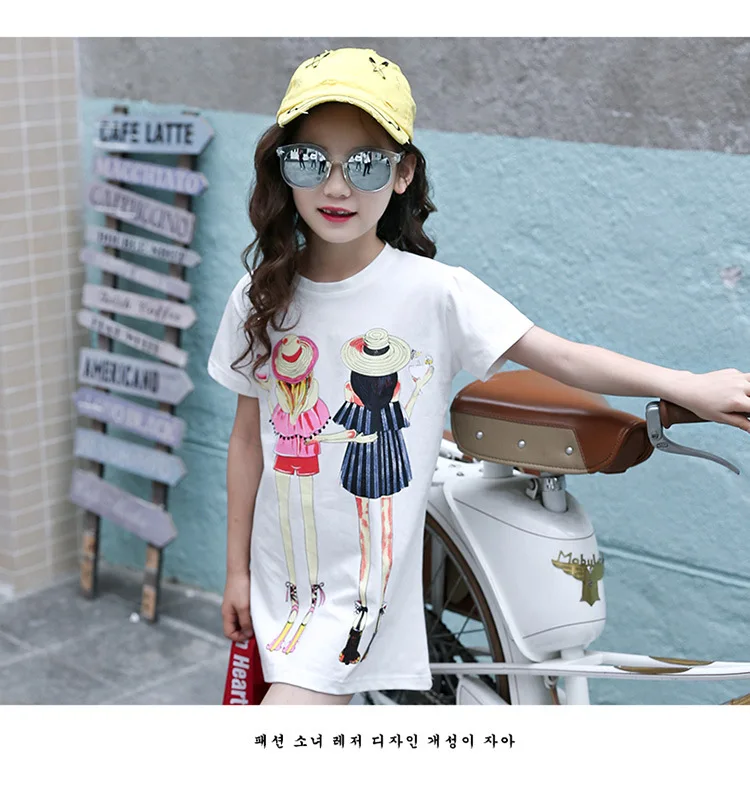 Soft Cotton T shirts For Girls Teenagers Dress Cartoon Long Tops Summer Fashion Kids Clothes Casual Short Sleeve Children's Tees (8)