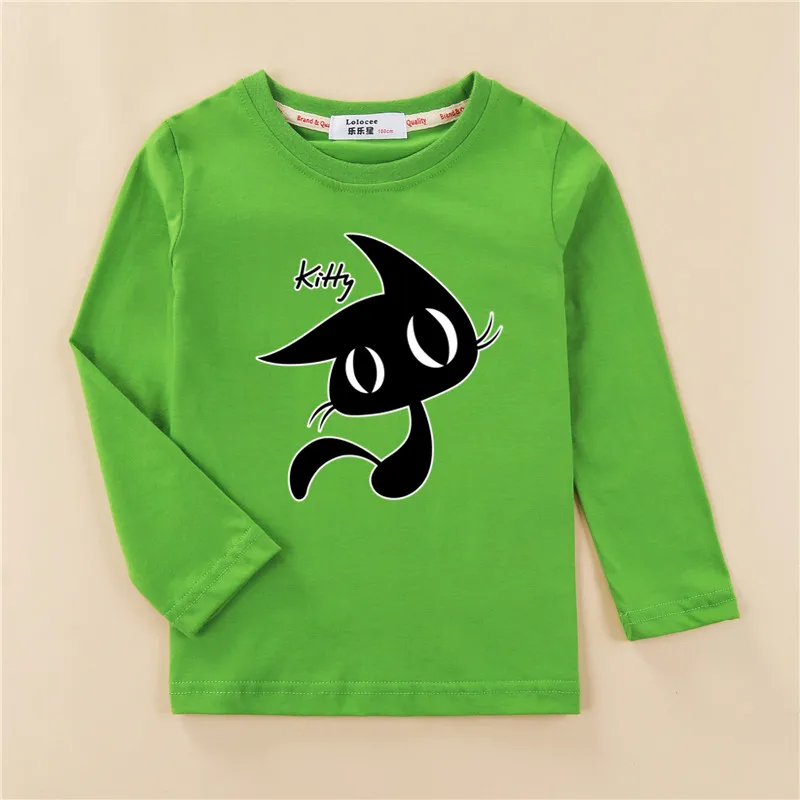 Г., новая футболка с принтом котенка для девочек одежда для малышей с рисунком котенка весенний хлопковый Повседневный Топ, футболка футболки с короткими рукавами для девочек 5 лет - Цвет: Green