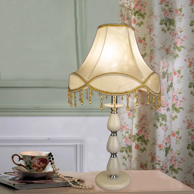 

TUDA 30X53.5cm Free Shipping White Marble Table Lamp European Style Table lamp Lamp Cloth Lampshade Table Lamp For Bedroom E27
