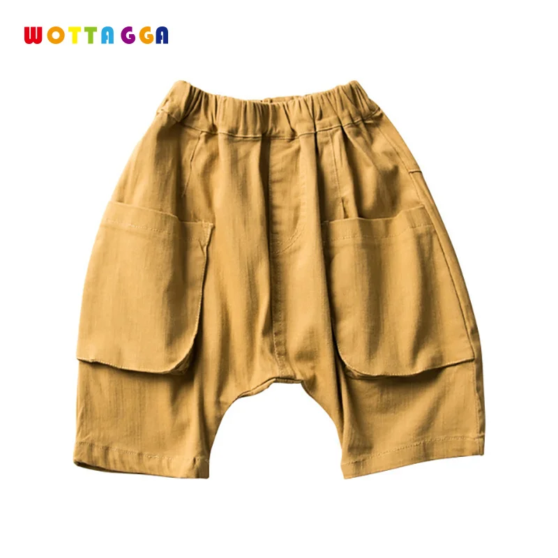 WOTTAGGA/2019 г. летние однотонные льняные плиссированные детские штаны до щиколотки