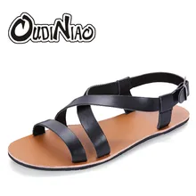 OUDINIAO Для мужчин обувь мужские сандалии из искусственной кожи pu Летняя Мужская обувь Пляжные открытые швейная Пряжка Римские сандалии для Для мужчин zapatillas hombre