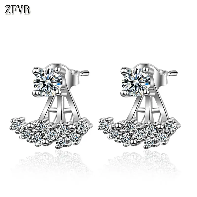 

ZFVB 925 Sterling Silver Rear Hanger Earrings for Women Classic Wedding CZ zircon Earring Trendy Jewelry Bijoux