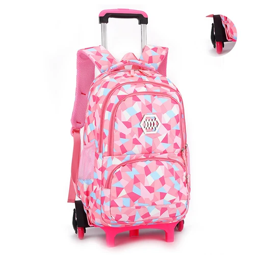 New Removable Children School Bags with 6 Wheels for Girls Trolley Backpack Kids Wheeled Bag Bookbag travel luggage - Цвет: PINK