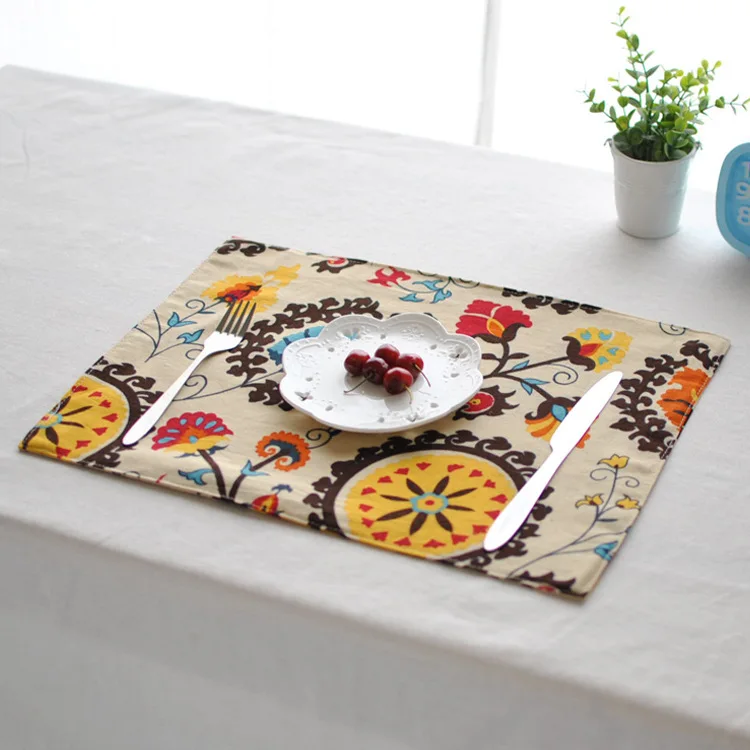 Southeast Asian table mat cotton fabric Chinese art table insulation pad Western style food bowl