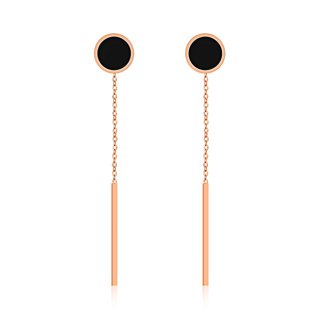 

JeeMango Simple Stylish Rose Gold Black Circle Drop Earrings Jewelry Trendy Stainless Steel Dangle Earrings For Women OGE356