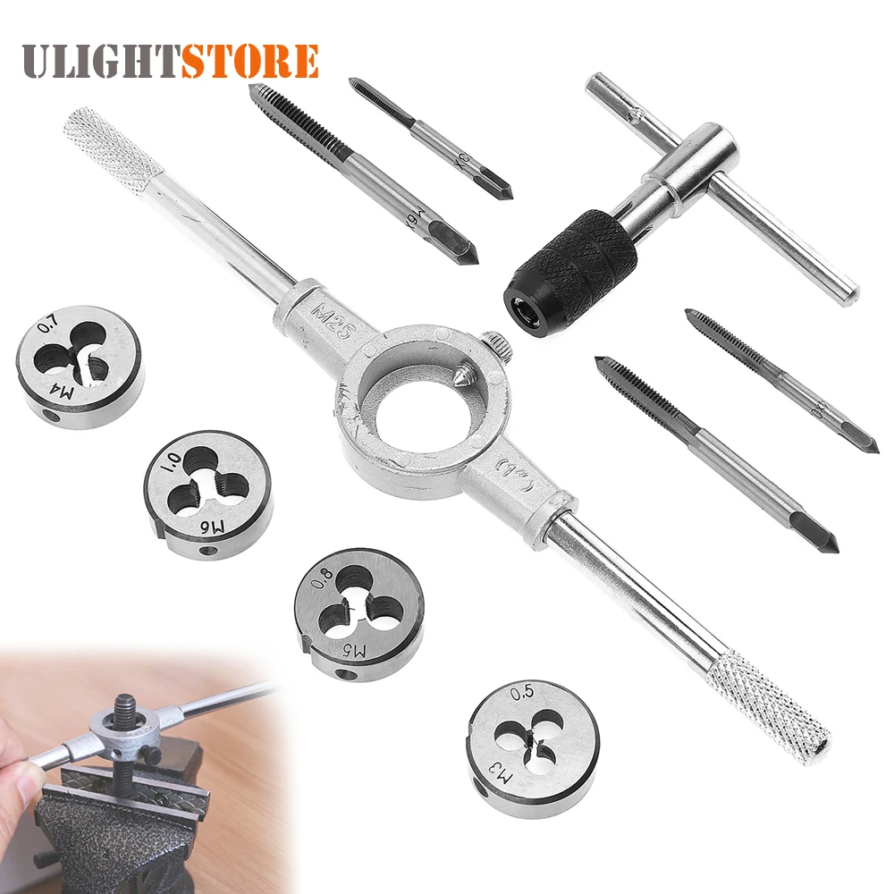 10pcs Tap and Die Set NC Screw Thread Plugs Alloy Steel Die Holder T