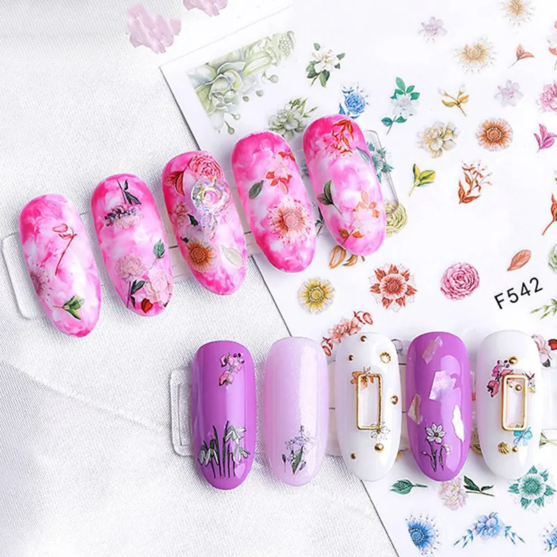 1 Sheet 3D Nail Stickers Blooming Flower Star Moon Animals Decals Adhesive Manicure Nail Art Tips Decoration