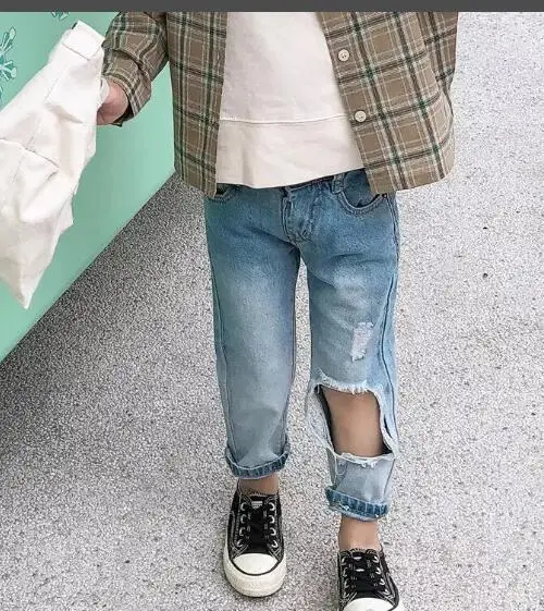 

MILANCEL 2019 kids jeans broken hole girls boys jeans summer boys trousers